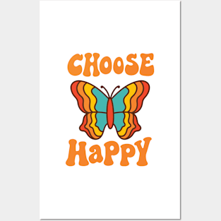 Retro butterfly and text: Choose happy Posters and Art